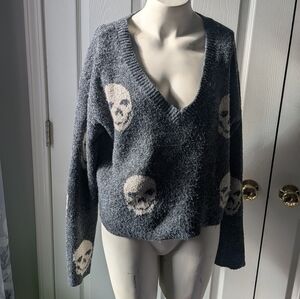 Hippie Rose Black and Gray Knit Skull Sweater